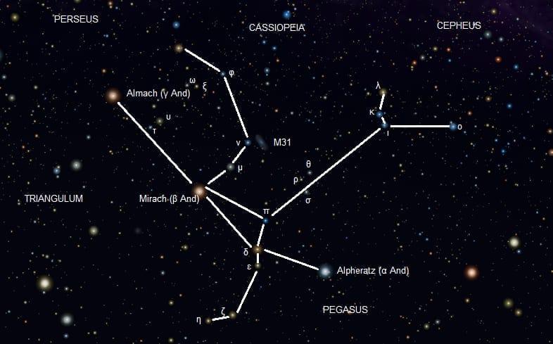 Andromeda (constellation) — Andromeda annotated