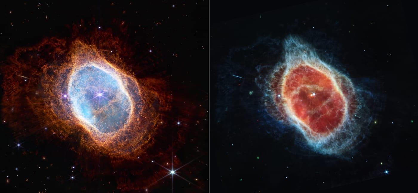 James Webb Space Telescope Southern Ring Nebula (NIRCam and MIRI Images Side by Side)