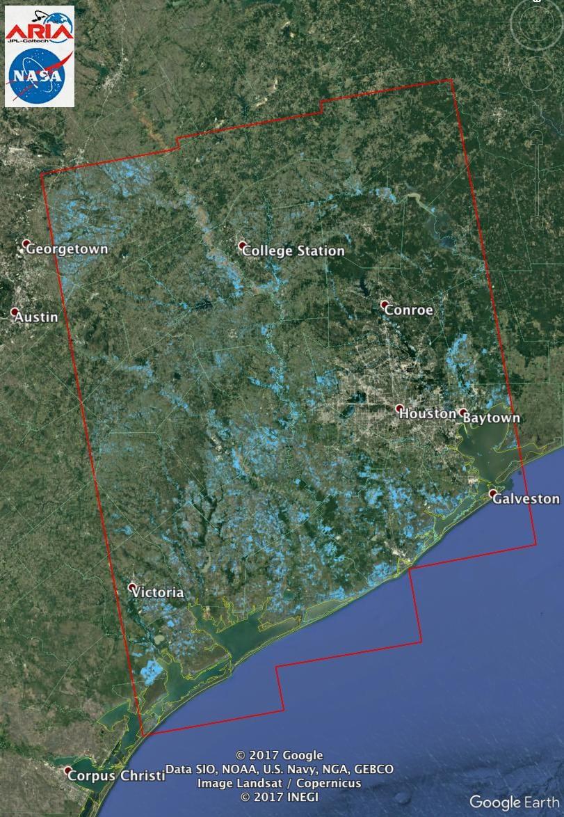 New NASA Satellite Flood Map of Southeastern Texas (Sentinel-1 Data)