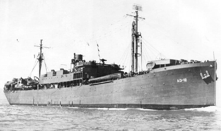 Denebola — USS Denebola (AD-12) underway, circa in 1945