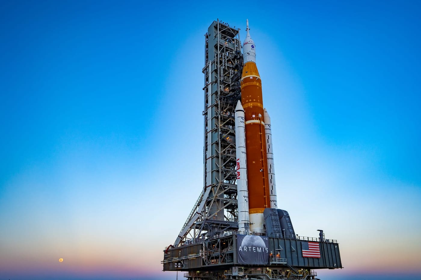 Space Launch System (SLS) rocket and Orion Spacecraft rollout at Kennedy Space Center